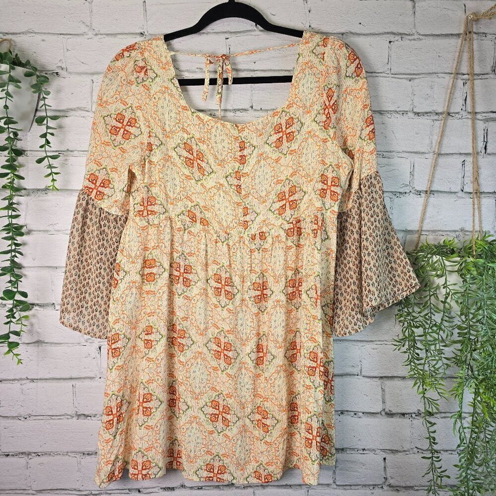 UMGEE BOHO BABY DOLL  BLOUSE 3/4 SLEEVE FLOWING TUNIC PULLOVER SIZE SMALL
